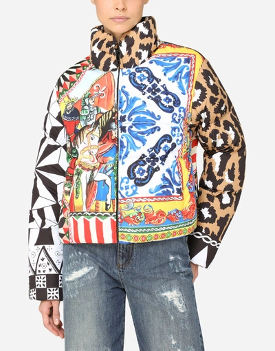 Shop Dolce & Gabbana Padded Nylon Jacket With Patchwork Print In Multicolor