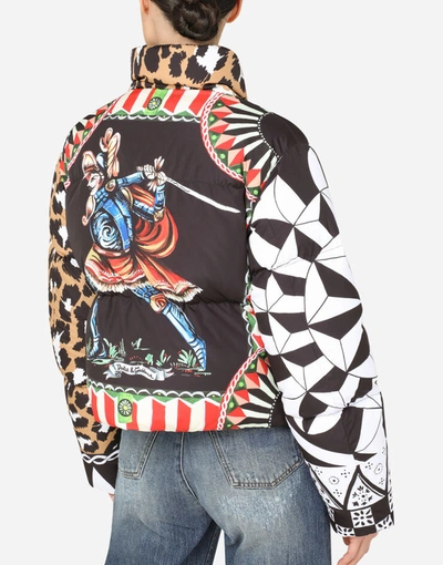 Shop Dolce & Gabbana Padded Nylon Jacket With Patchwork Print In Multicolor