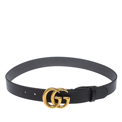 Pre-owned Gucci Black Leather Gg Marmont High Waist Belt 75cm