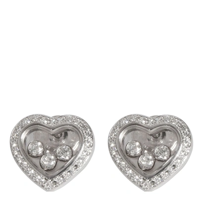 Pre-owned Chopard 18k White Gold Happy 0.70 Ctw Diamonds Icons Heart Earrings