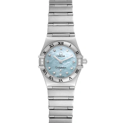 Pre-owned Omega Blue Diamonds Stainless Steel Constellation 1567.86.00 Women's Wristwatch 22.5 Mm