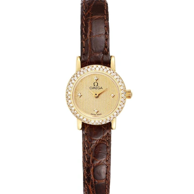Pre-owned Omega Champagne Diamonds 18k Yellow Gold Deville Cocktail 1450 Women's Wristwatch 18.5 Mm