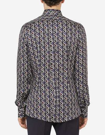 Shop Dolce & Gabbana Silk Gold-fit Shirt With Geometric Print In Multicolor