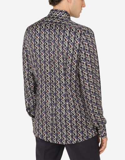 Shop Dolce & Gabbana Silk Gold-fit Shirt With Geometric Print In Multicolor