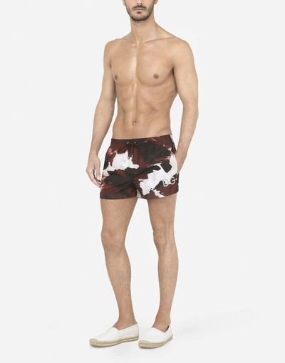 Shop Dolce & Gabbana Short Swim Trunks With Camouflage Print In Multicolor