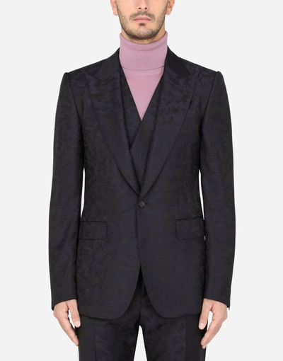 Shop Dolce & Gabbana Wool Jacquard Sicilia-fit Suit With Camouflage Print