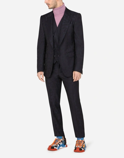 Shop Dolce & Gabbana Wool Jacquard Sicilia-fit Suit With Camouflage Print