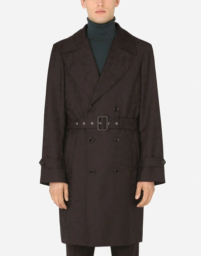 Shop Dolce & Gabbana Camouflage Wool Jacquard Trench Coat In Multicolor