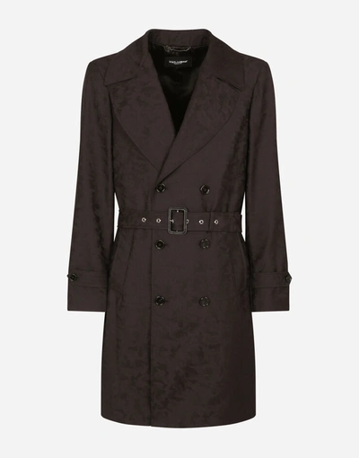Shop Dolce & Gabbana Camouflage Wool Jacquard Trench Coat In Multicolor