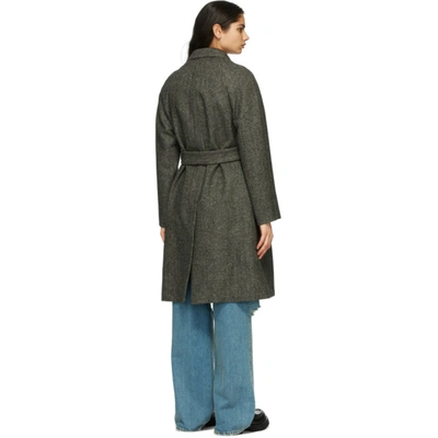 Shop Gucci Grey Wool Herringbone Coat In 1070 Blk/wt