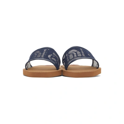 Shop Chloé Navy Lace Woody Flat Mules In 4a8 Blulgn