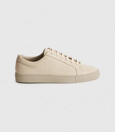 Shop Reiss Tumbled Leather Sneakers In Ecru