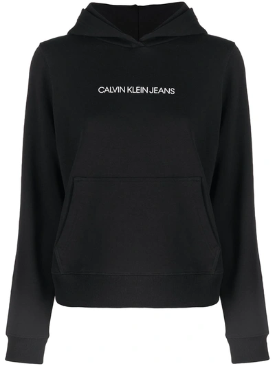 Shop Calvin Klein Jeans Est.1978 Logo-print Organic Cotton Hoodie In Black