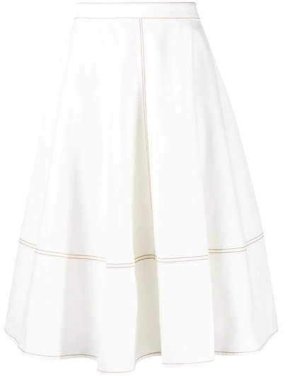 Shop Alexander Mcqueen Contrast-stitch Midi Skirt In White