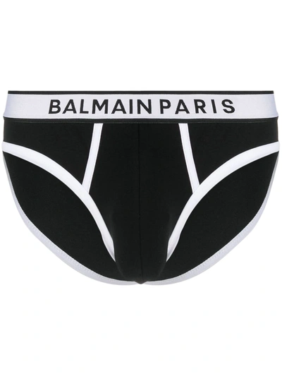 Shop Balmain Logo-waistband Briefs In Black