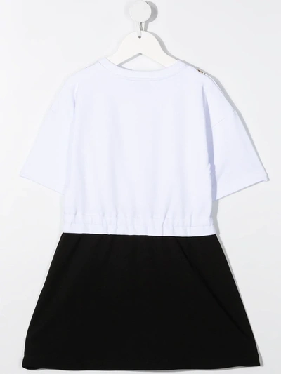 Shop Moschino Two-tone Logo-print Mini Dress In White