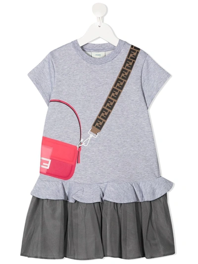 Shop Fendi Bag-print Short Sleeved Dress In Grey