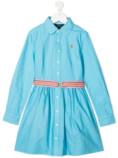 Shop Polo Ralph Lauren Polo Pony Embroidered Long-sleeved Dress In Blue