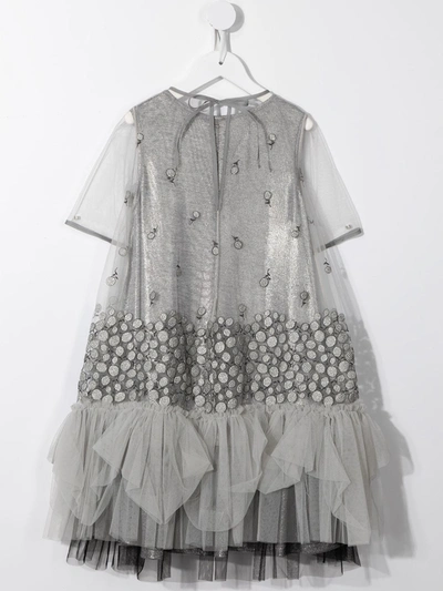 Shop Valmax Embroidered Ruffle Hem Dress In Grey