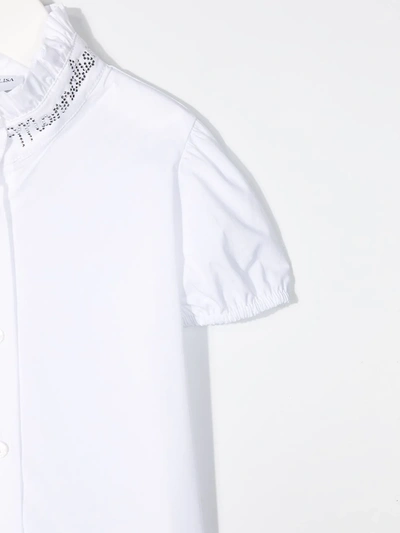 Shop Monnalisa Ruffle-detailed Short-sleeved Shirt In White