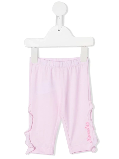 Shop Monnalisa Ruffle-trim Embroidered-logo Leggings In Pink