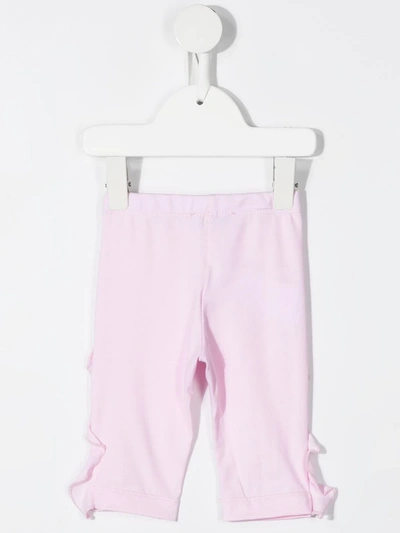 Shop Monnalisa Ruffle-trim Embroidered-logo Leggings In Pink