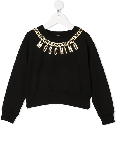Shop Moschino Logo-print Crew-neck Sweatshirt In Black