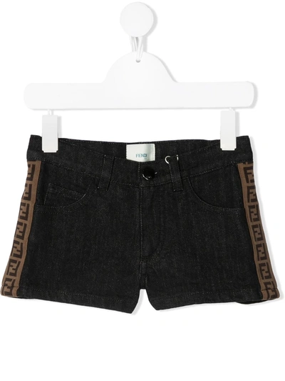 Shop Fendi Ff-trim Denim Shorts In Black