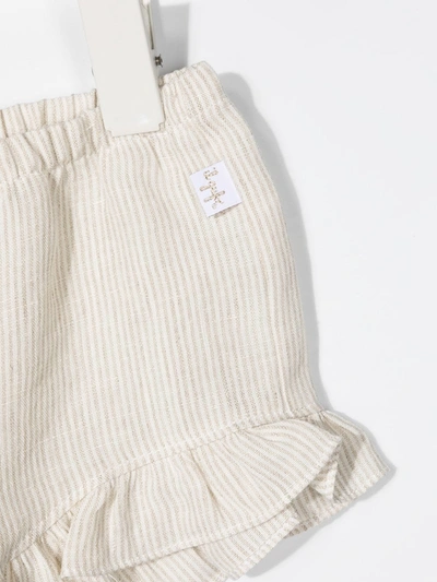 Shop Il Gufo Ruffled Striped Shorts In Neutrals