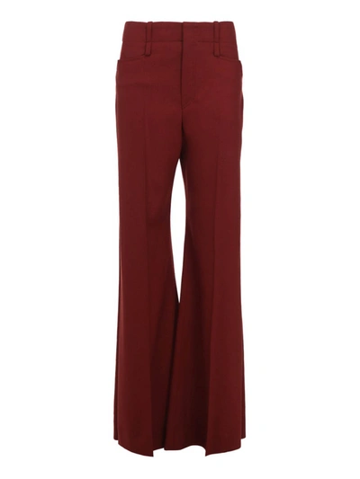 Shop Chloé Stretch Wool Palazzo Trousers In Dark Red