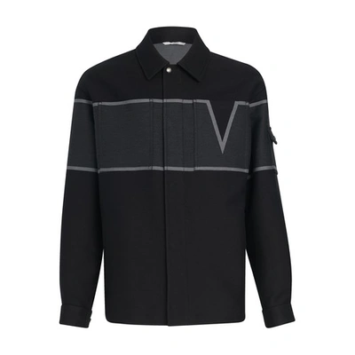 Shop Valentino V Jacket In Nero Grigio