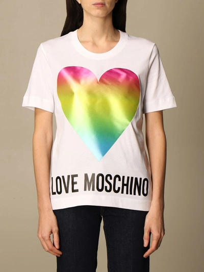 Shop Love Moschino Cotton T-shirt With Heart Print In White