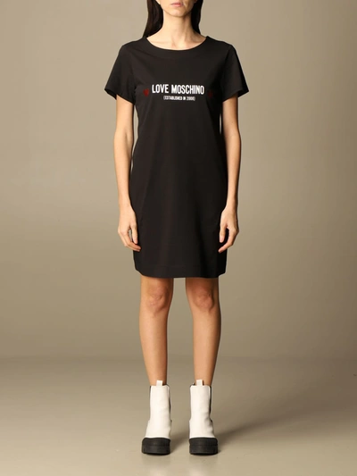 Shop Love Moschino T-shirt Dress With Logo In Black