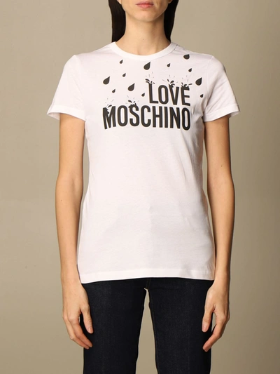 Shop Love Moschino Cotton T-shirt With Logo Print In White