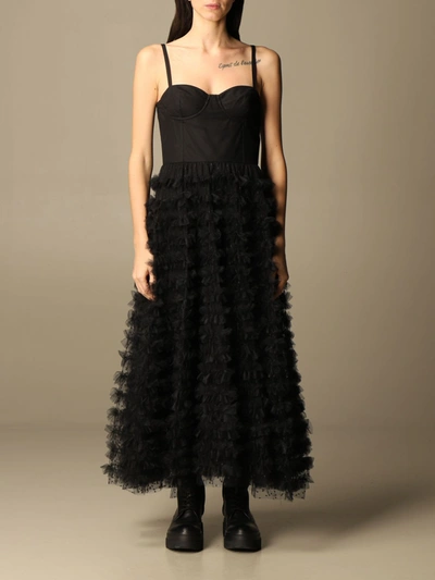 Shop Red Valentino Dress  Long Dress In Tulle With Flounces In Black