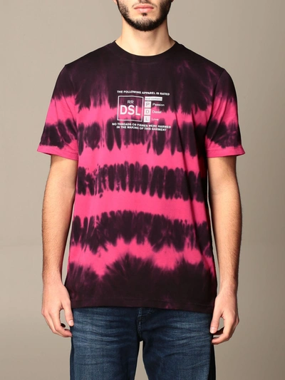 Shop Diesel T-shirt In Cotton With Tie Dye Print And Logo In Pink
