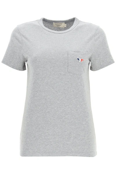 Shop Maison Kitsuné Tricolor Fox Patch T-shirt In Grey Melange (grey)