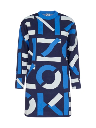 Shop Kenzo Logo Blend-cotton Knit Dress In Midnight Blue