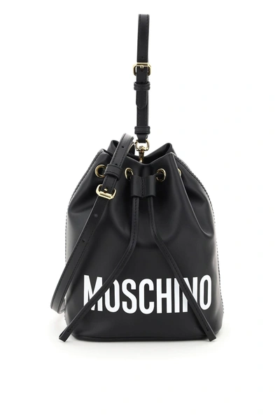 Shop Moschino Logo Bucket Bag In Fantasia Nero (black)