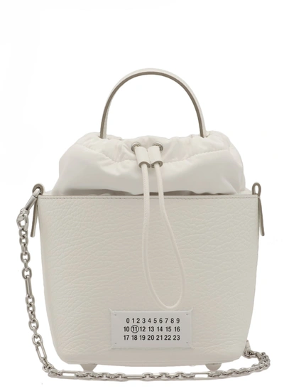 Shop Maison Margiela Pebbled Leather Bucket Bag In White