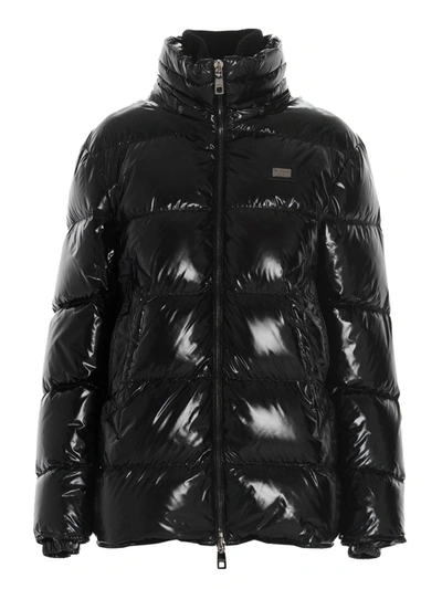 Shop Dolce & Gabbana Logo Hooded Down Jacket In Black