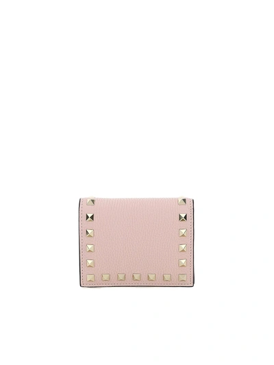 Shop Valentino Rockstud Grainy Leather Wallet In Pink