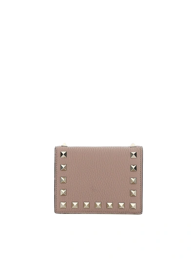 Shop Valentino Rockstud Bi-fold Wallet In Beige