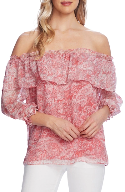 Shop Vince Camuto Distressed Paisley Off The Shoulder Blouse In Coral Blos