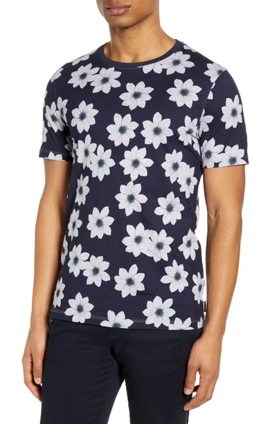 Shop Ted Baker Short Sleeve Allover Print Shirt In Navy