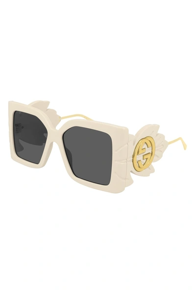 Shop Gucci 56mm Oversized Square Novelty Sunglasses In Ivory
