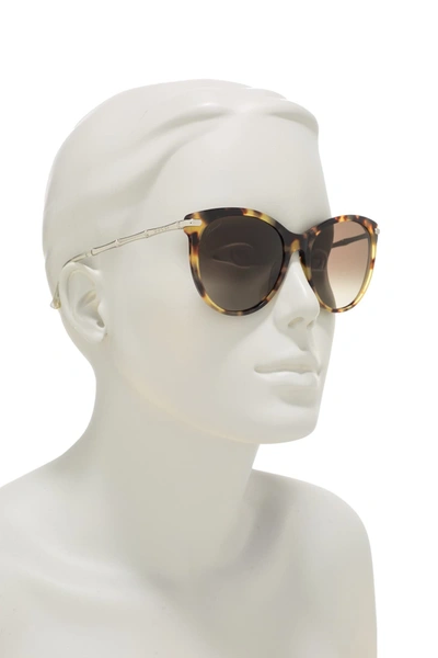 Shop Gucci Core 56mm Cat Eye Sunglasses In Yellow Havana Palladium Brown