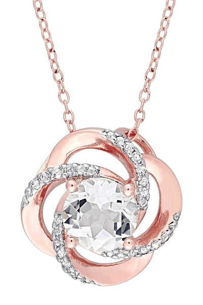 Delmar 18k Rose Gold Vermeil White Topaz Interlaced Floral Swirl Pendant Necklace In Rose