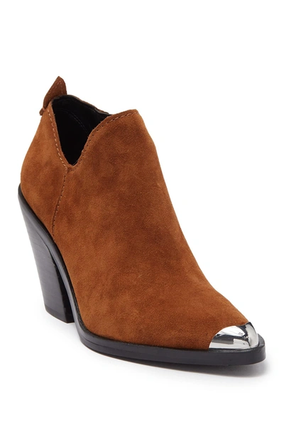 Shop Rebecca Minkoff Seiji Notched Suede Bootie In Saddle 02