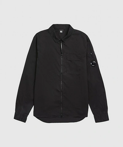 Shop C.p. Company Lens Sleeve Gabardine Overshirt In Black